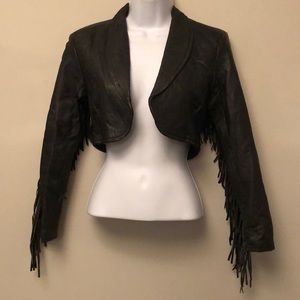 Vintage Leather Fringe Shrug Jacket